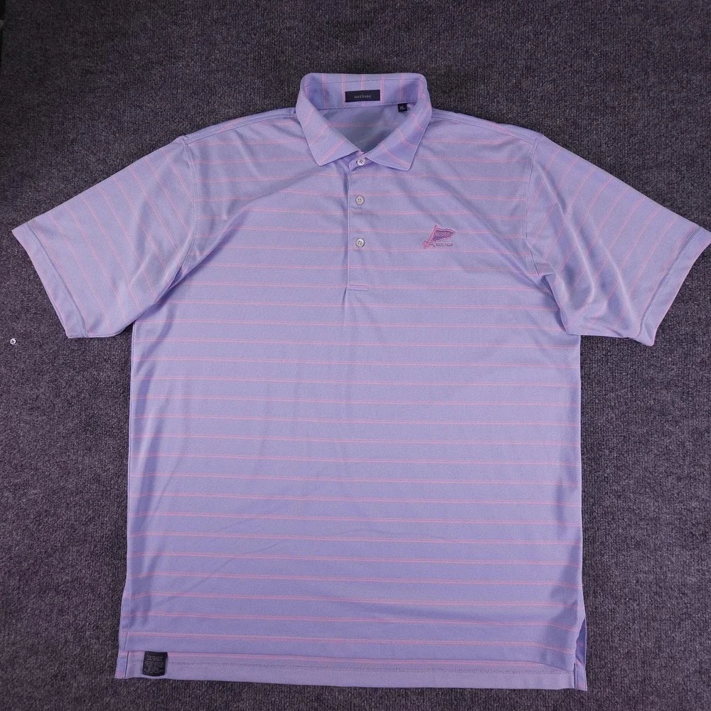 Turtleson‎ Polo Shirt Mens XL Lavender Pink Striped Vesper Golf Performance Flex